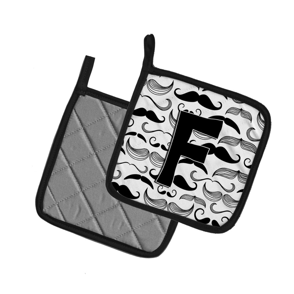 Letter F Moustache Initial Pot Holder Set of 2 Heat Resistant Quilted Hot Pads 7.5 x 7.5 Inch, Insulated Kitchen Trivets for Cooking & Baking