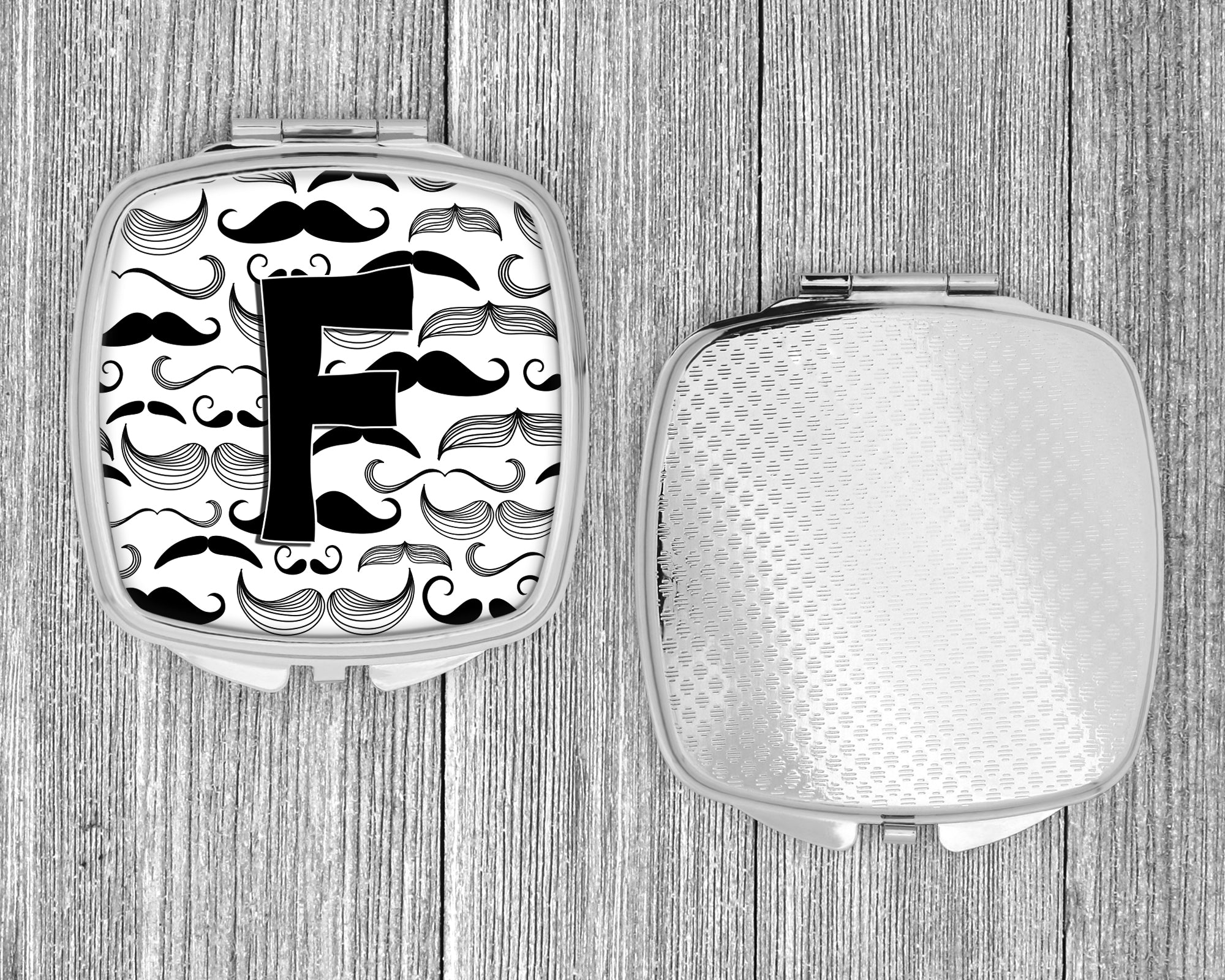 Letter F Moustache Initial Compact Mirror Decorative Travel Makeup Mirror for Women Girls Gifts Pocket Makeup Mirror Folding Handheld