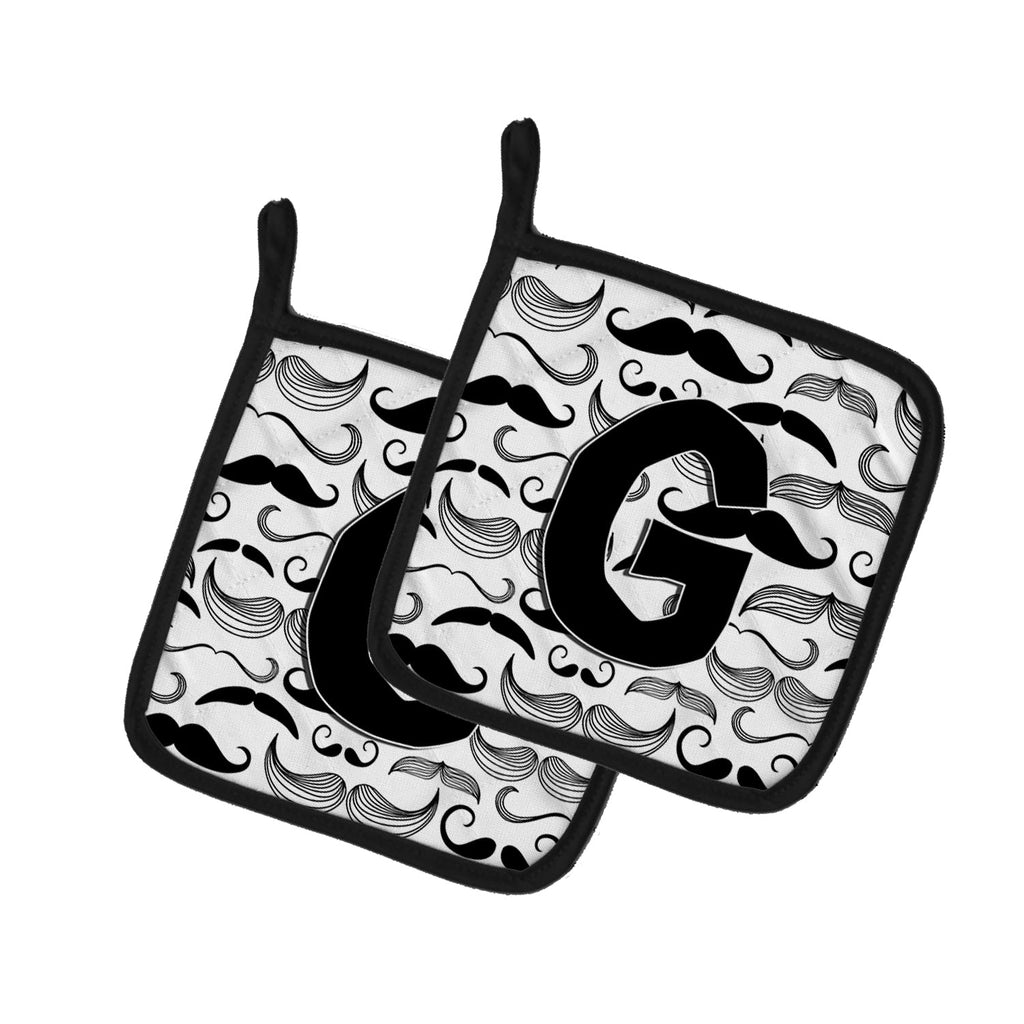 Letter G Moustache Initial Pot Holder Set of 2 Heat Resistant Quilted Hot Pads 7.5 x 7.5 Inch, Insulated Kitchen Trivets for Cooking & Baking