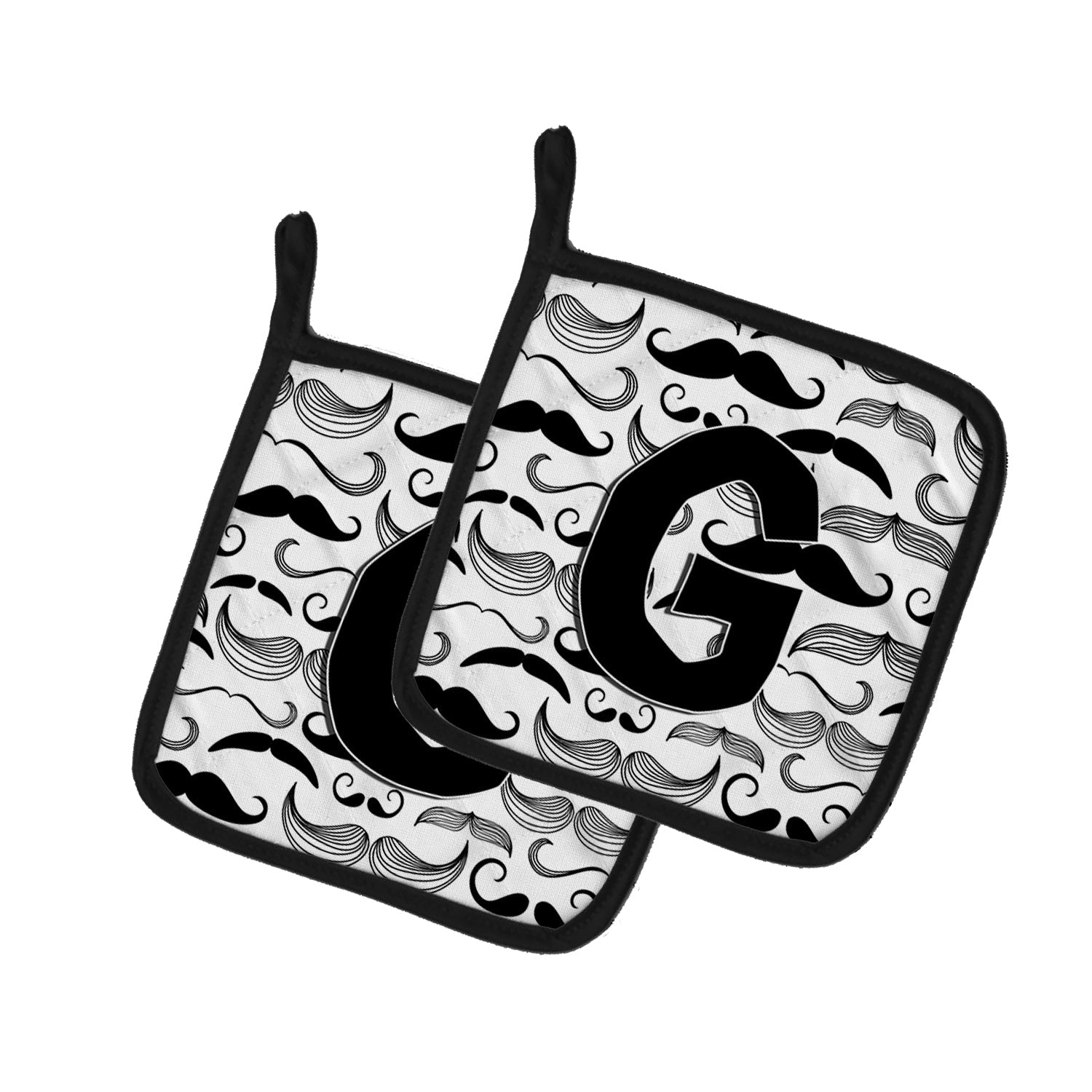 Letter G Moustache Initial Pot Holder Set of 2 Heat Resistant Quilted Hot Pads 7.5 x 7.5 Inch, Insulated Kitchen Trivets for Cooking & Baking