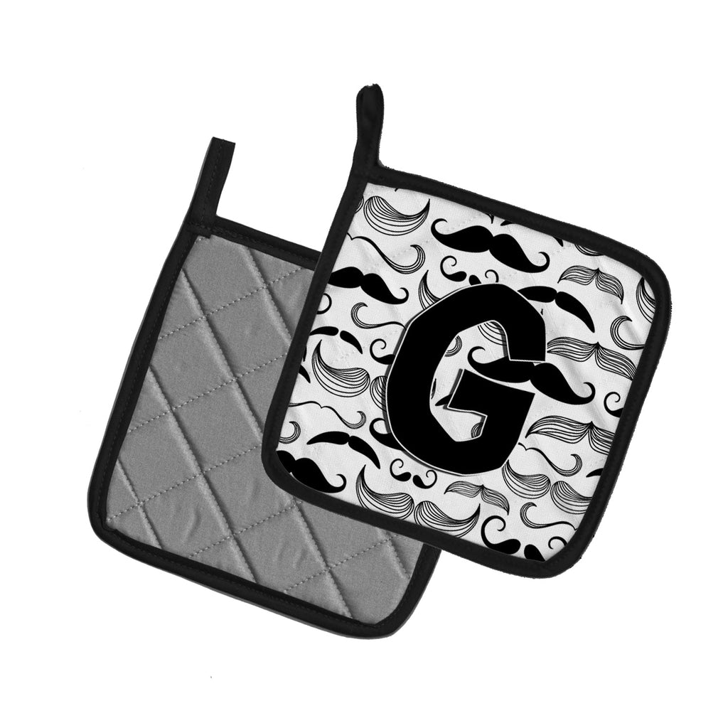 Letter G Moustache Initial Pot Holder Set of 2 Heat Resistant Quilted Hot Pads 7.5 x 7.5 Inch, Insulated Kitchen Trivets for Cooking & Baking
