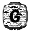 Letter G Moustache Initial Compact Mirror Decorative Travel Makeup Mirror for Women Girls Gifts Pocket Makeup Mirror Folding Handheld