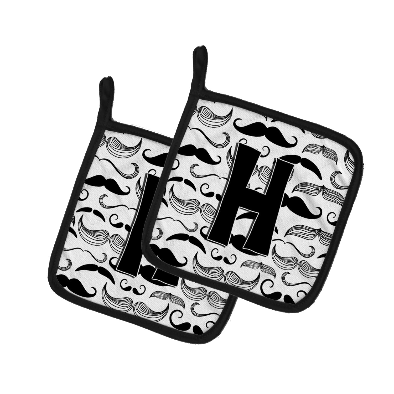 Letter H Moustache Initial Pot Holder Set of 2 Heat Resistant Quilted Hot Pads 7.5 x 7.5 Inch, Insulated Kitchen Trivets for Cooking & Baking