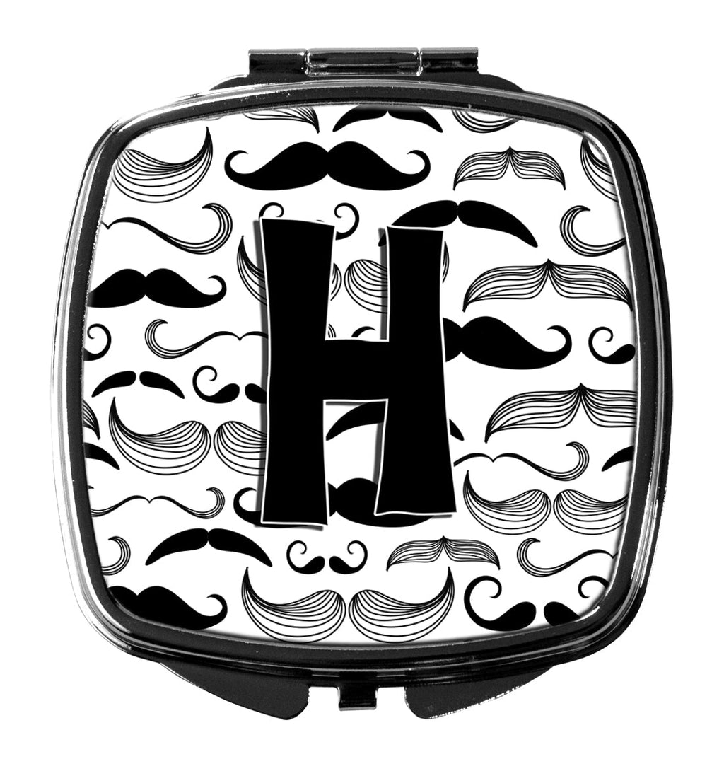 Letter H Moustache Initial Compact Mirror Decorative Travel Makeup Mirror for Women Girls Gifts Pocket Makeup Mirror Folding Handheld