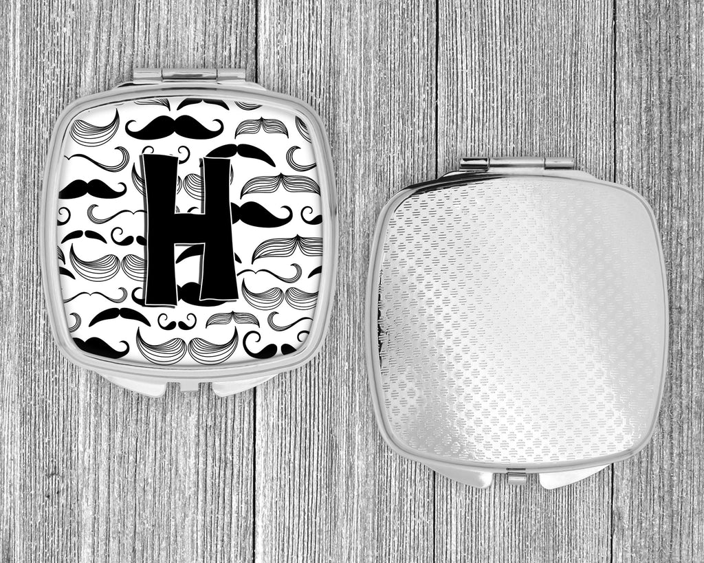 Letter H Moustache Initial Compact Mirror Decorative Travel Makeup Mirror for Women Girls Gifts Pocket Makeup Mirror Folding Handheld