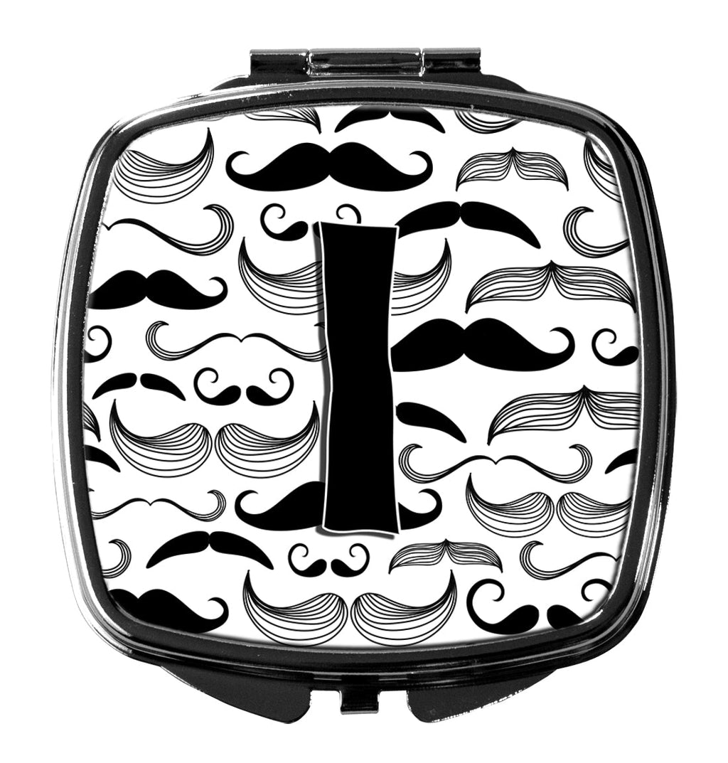 Letter I Moustache Initial Compact Mirror Decorative Travel Makeup Mirror for Women Girls Gifts Pocket Makeup Mirror Folding Handheld