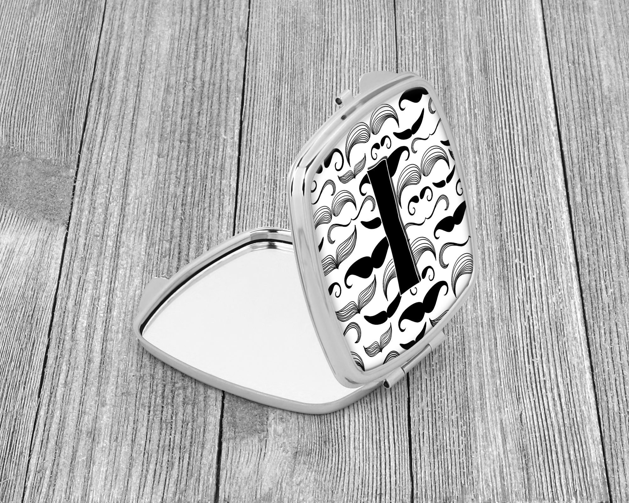 Letter I Moustache Initial Compact Mirror Decorative Travel Makeup Mirror for Women Girls Gifts Pocket Makeup Mirror Folding Handheld
