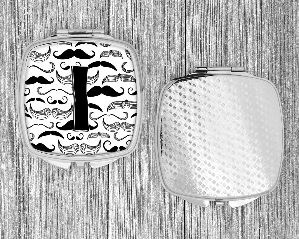 Letter I Moustache Initial Compact Mirror Decorative Travel Makeup Mirror for Women Girls Gifts Pocket Makeup Mirror Folding Handheld