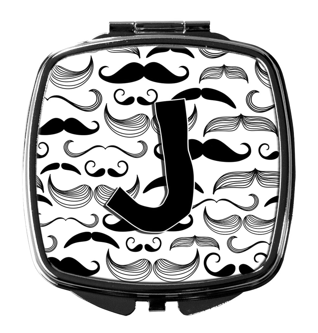 Letter J Moustache Initial Compact Mirror Decorative Travel Makeup Mirror for Women Girls Gifts Pocket Makeup Mirror Folding Handheld