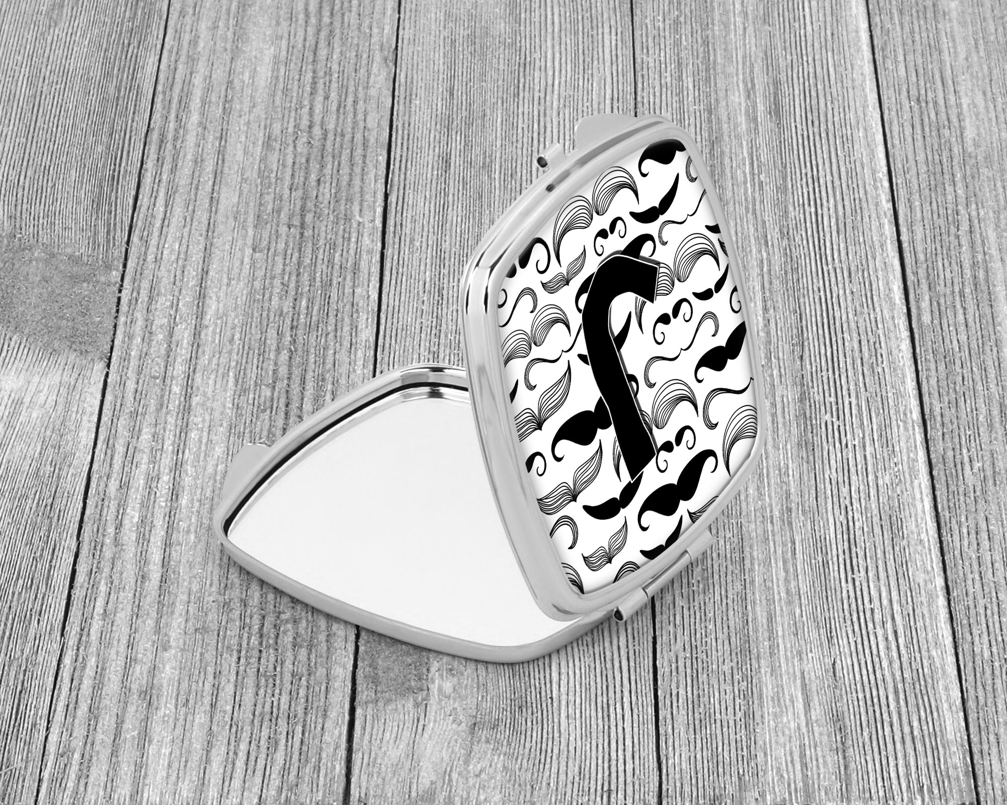 Letter J Moustache Initial Compact Mirror Decorative Travel Makeup Mirror for Women Girls Gifts Pocket Makeup Mirror Folding Handheld