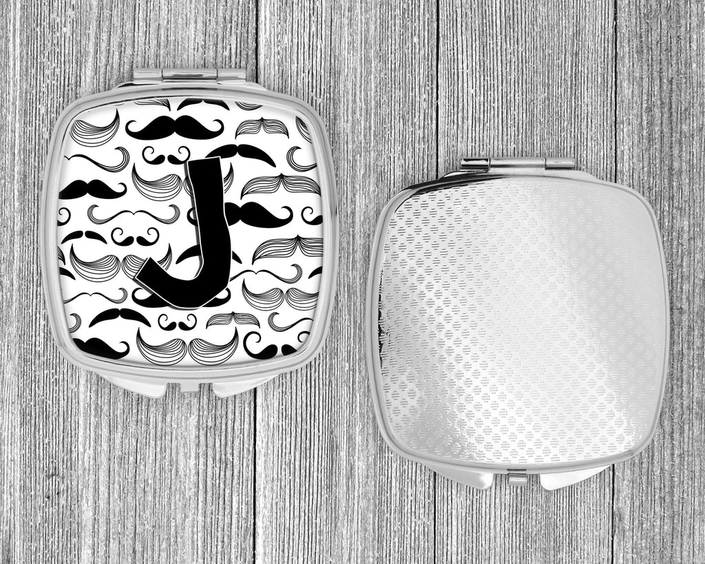 Letter J Moustache Initial Compact Mirror Decorative Travel Makeup Mirror for Women Girls Gifts Pocket Makeup Mirror Folding Handheld