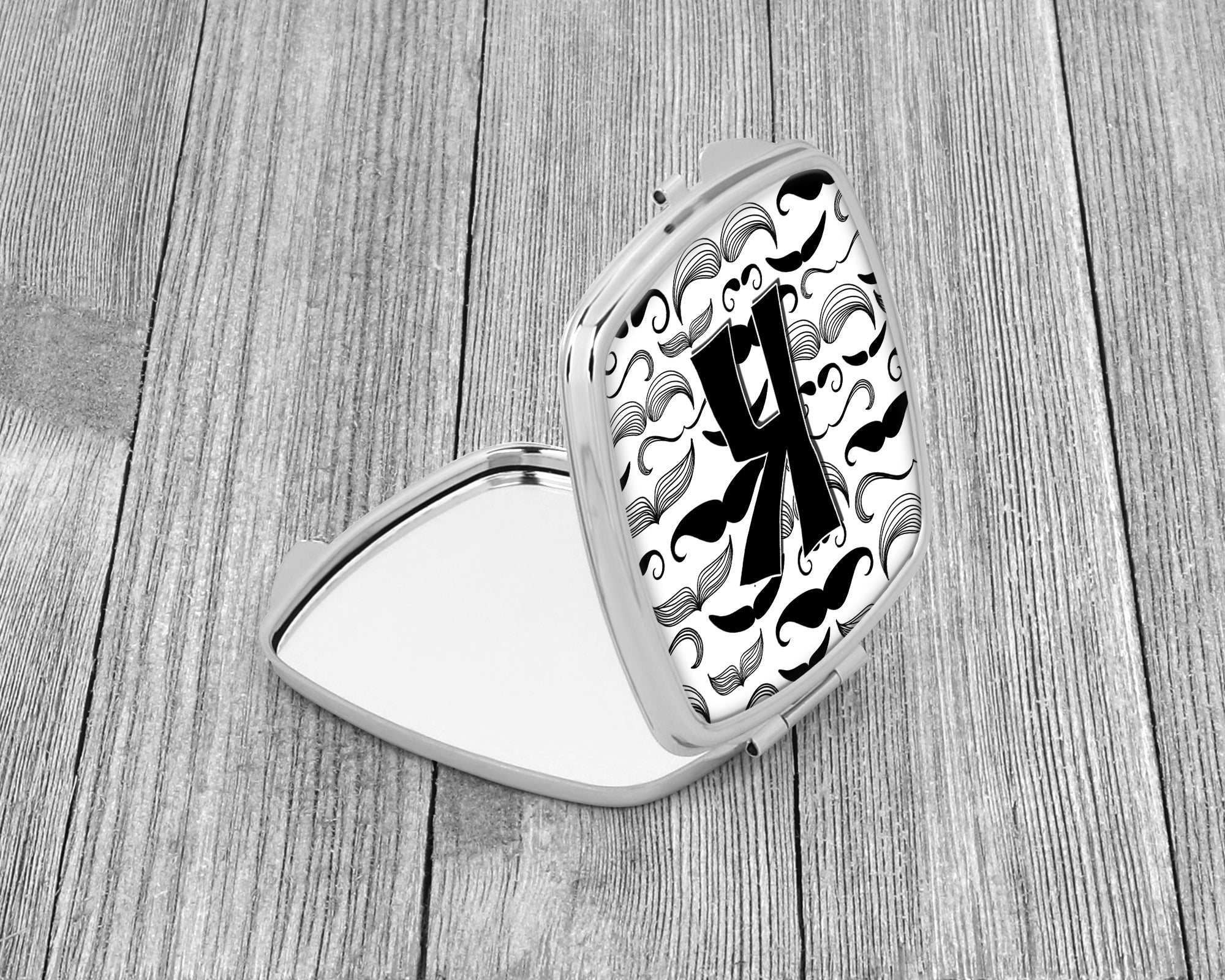 Letter K Moustache Initial Compact Mirror Decorative Travel Makeup Mirror for Women Girls Gifts Pocket Makeup Mirror Folding Handheld