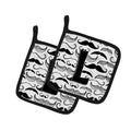 Letter L Moustache Initial Pot Holder Set of 2 Heat Resistant Quilted Hot Pads 7.5 x 7.5 Inch, Insulated Kitchen Trivets for Cooking & Baking