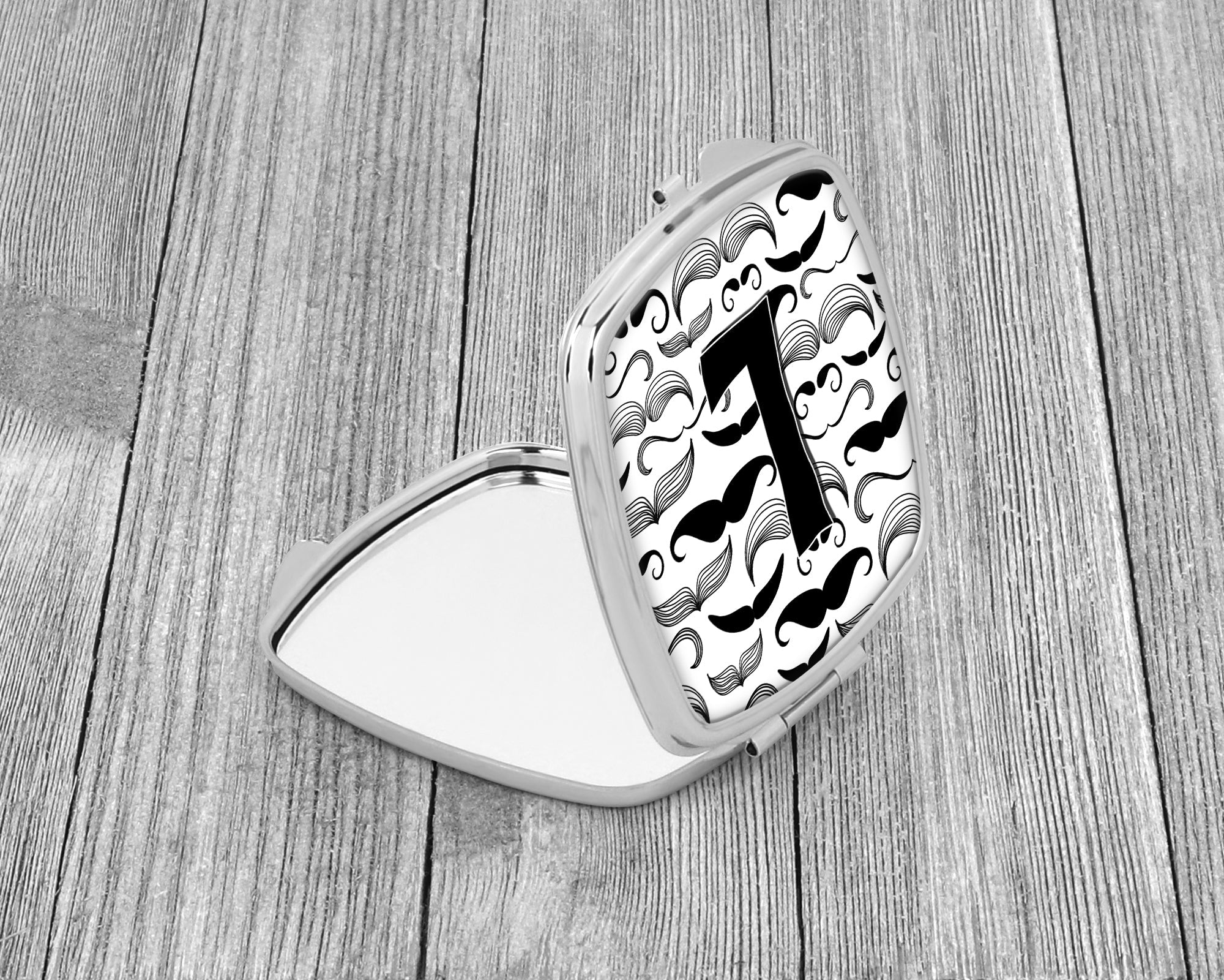 Letter L Moustache Initial Compact Mirror Decorative Travel Makeup Mirror for Women Girls Gifts Pocket Makeup Mirror Folding Handheld