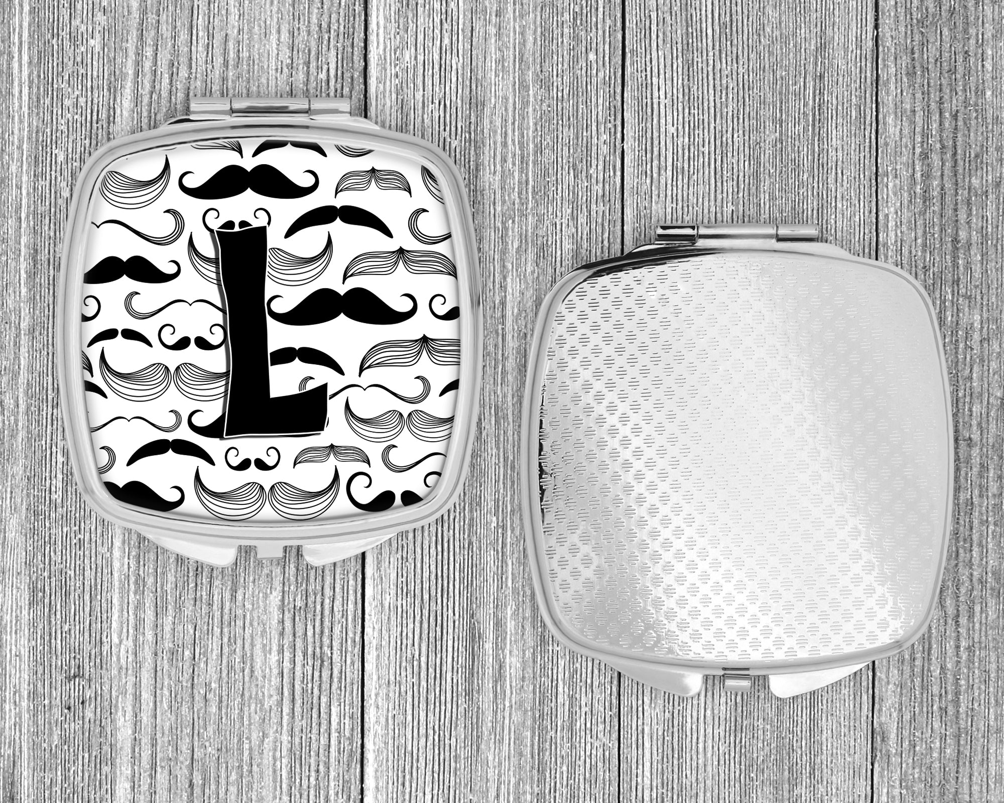 Letter L Moustache Initial Compact Mirror Decorative Travel Makeup Mirror for Women Girls Gifts Pocket Makeup Mirror Folding Handheld