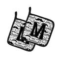 Letter M Moustache Initial Pot Holder Set of 2 Heat Resistant Quilted Hot Pads 7.5 x 7.5 Inch, Insulated Kitchen Trivets for Cooking & Baking