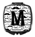 Letter M Moustache Initial Compact Mirror Decorative Travel Makeup Mirror for Women Girls Gifts Pocket Makeup Mirror Folding Handheld