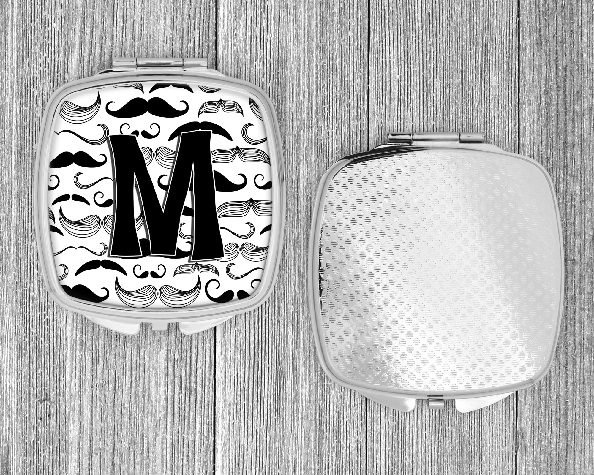 Letter M Moustache Initial Compact Mirror Decorative Travel Makeup Mirror for Women Girls Gifts Pocket Makeup Mirror Folding Handheld