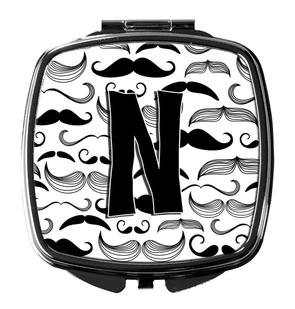 Letter N Moustache Initial Compact Mirror Decorative Travel Makeup Mirror for Women Girls Gifts Pocket Makeup Mirror Folding Handheld