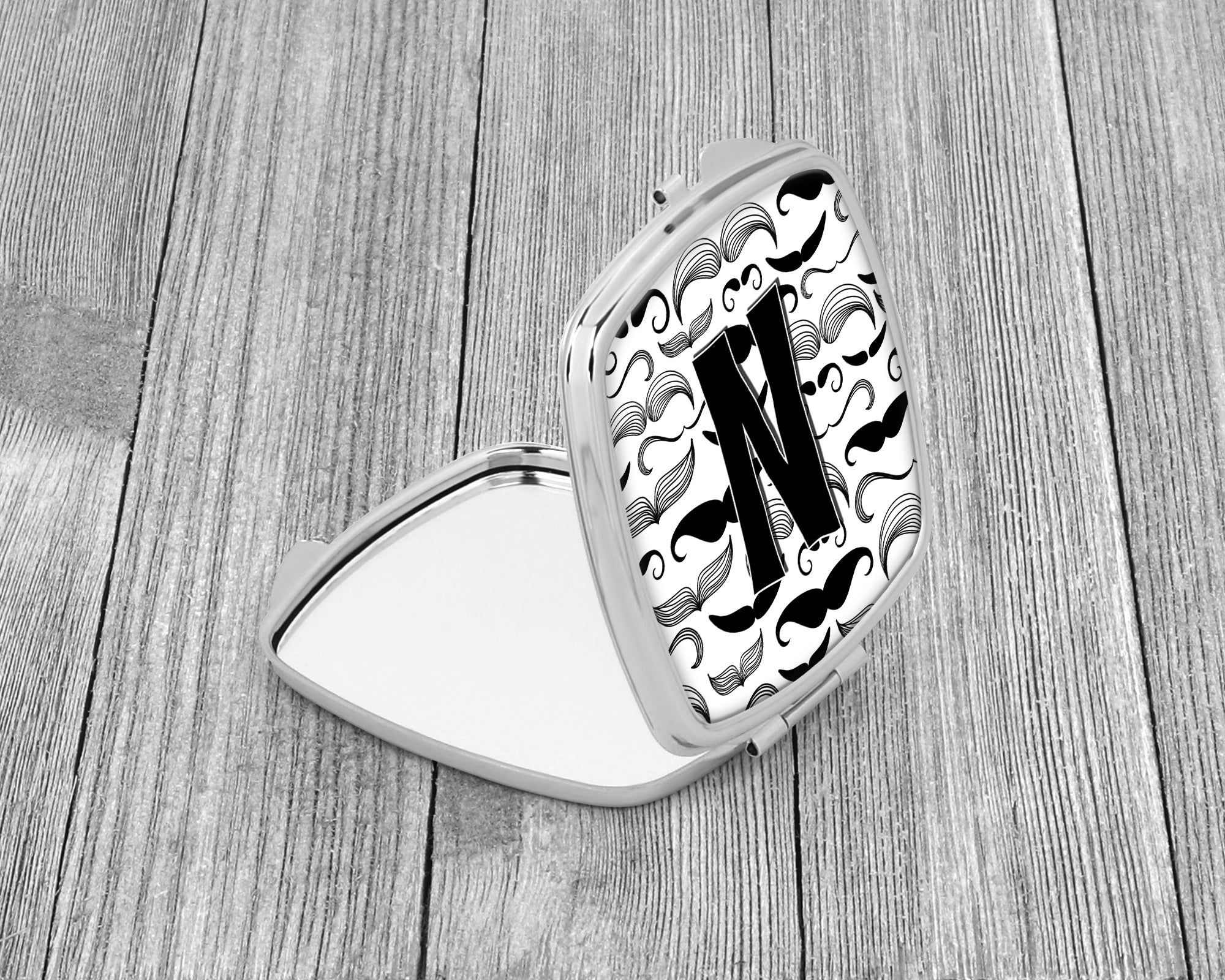 Letter N Moustache Initial Compact Mirror Decorative Travel Makeup Mirror for Women Girls Gifts Pocket Makeup Mirror Folding Handheld