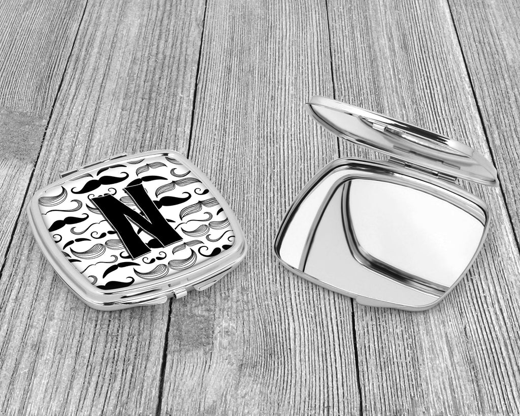 Letter N Moustache Initial Compact Mirror Decorative Travel Makeup Mirror for Women Girls Gifts Pocket Makeup Mirror Folding Handheld