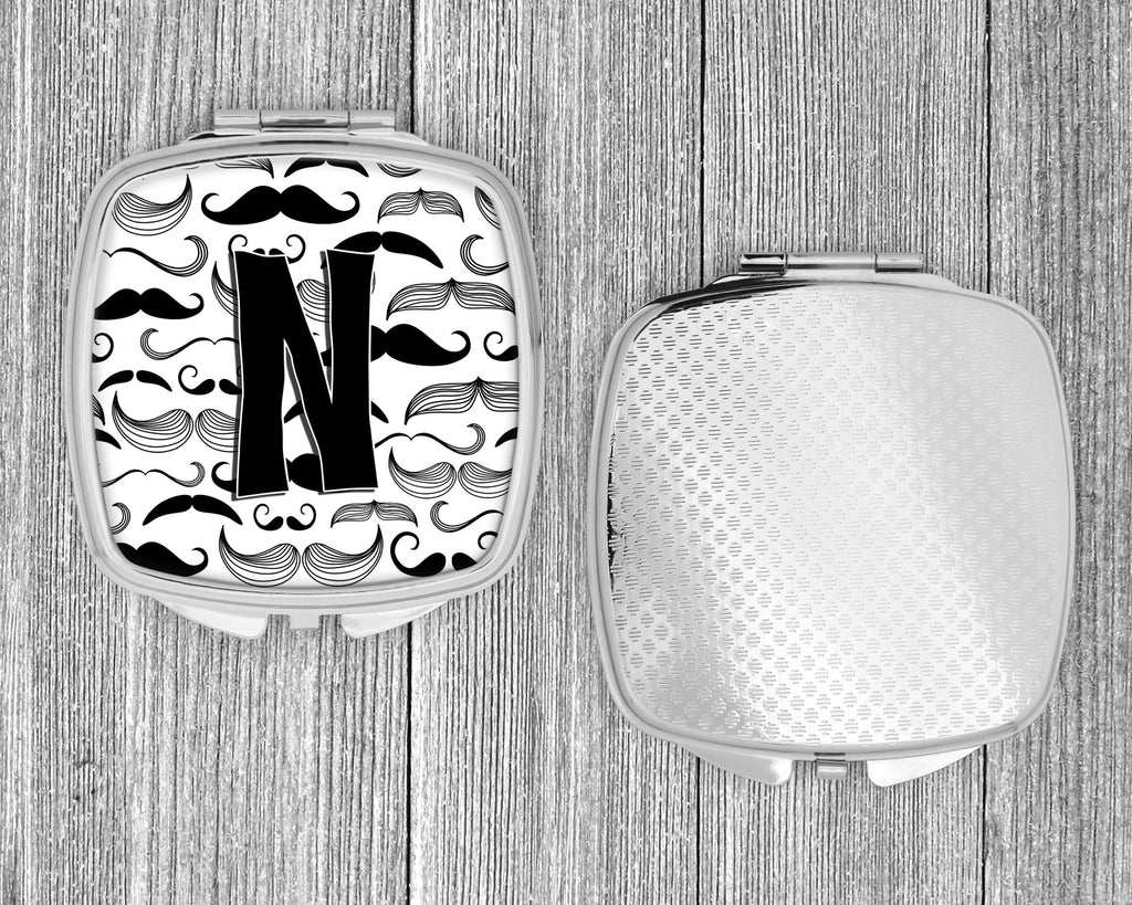 Letter N Moustache Initial Compact Mirror Decorative Travel Makeup Mirror for Women Girls Gifts Pocket Makeup Mirror Folding Handheld