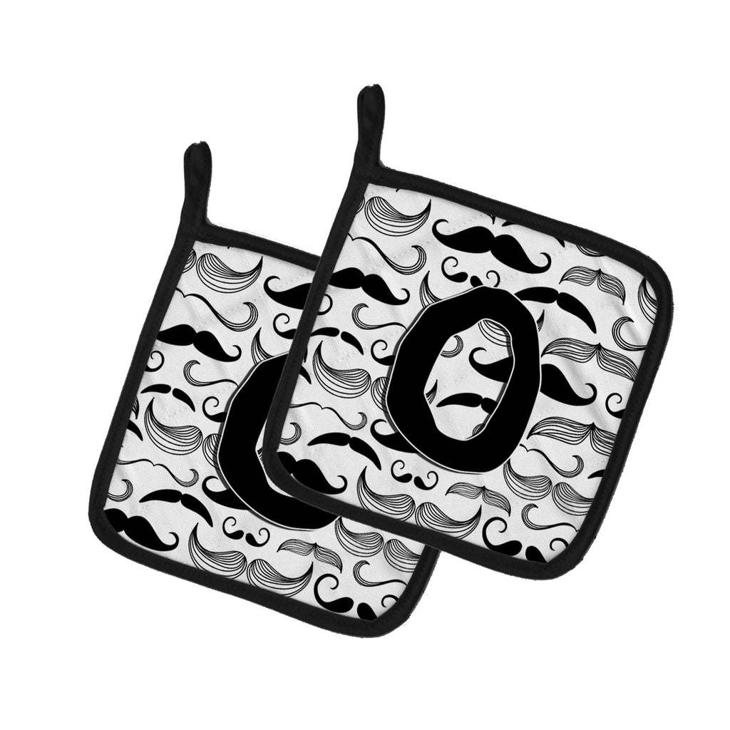 Letter O Moustache Initial Pot Holder Set of 2 Heat Resistant Quilted Hot Pads 7.5 x 7.5 Inch, Insulated Kitchen Trivets for Cooking & Baking