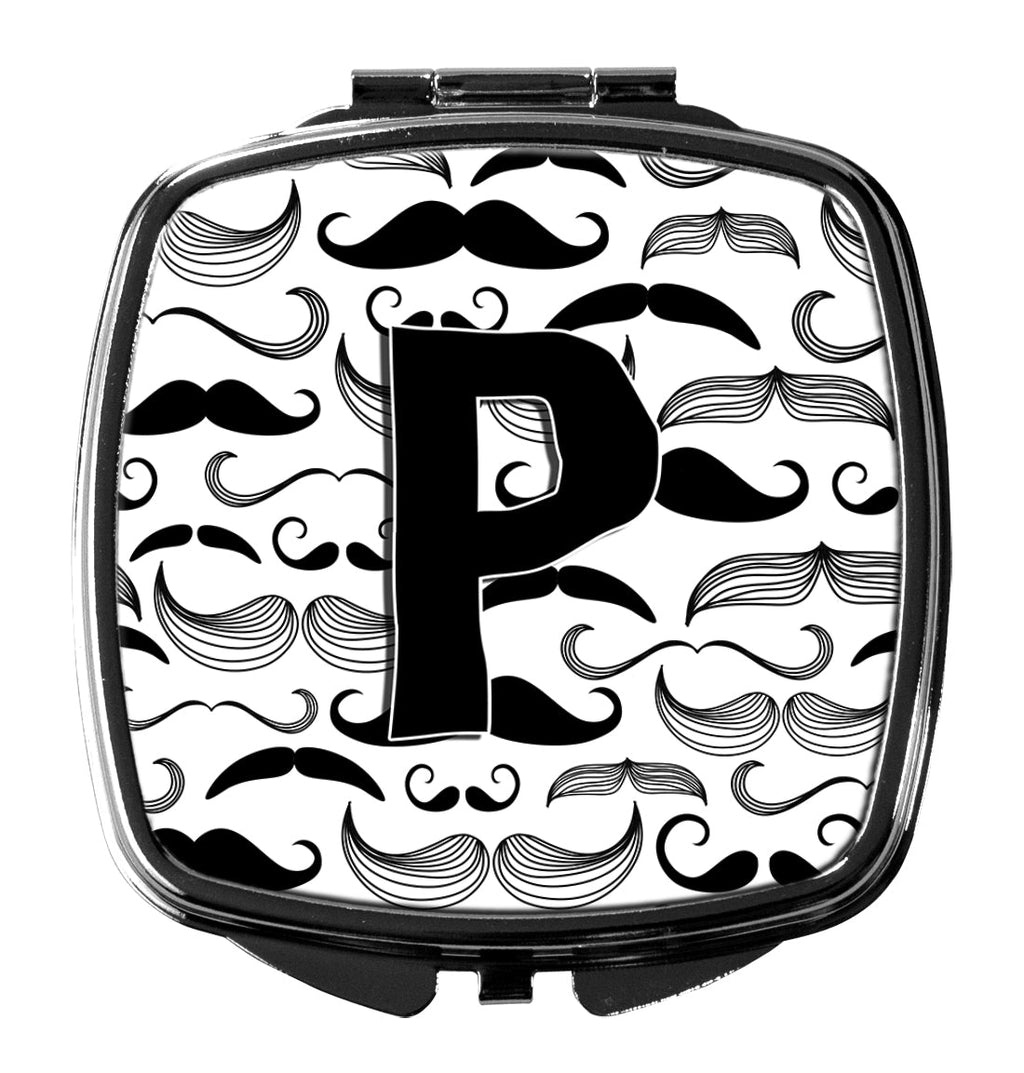Letter P Moustache Initial Compact Mirror Decorative Travel Makeup Mirror for Women Girls Gifts Pocket Makeup Mirror Folding Handheld