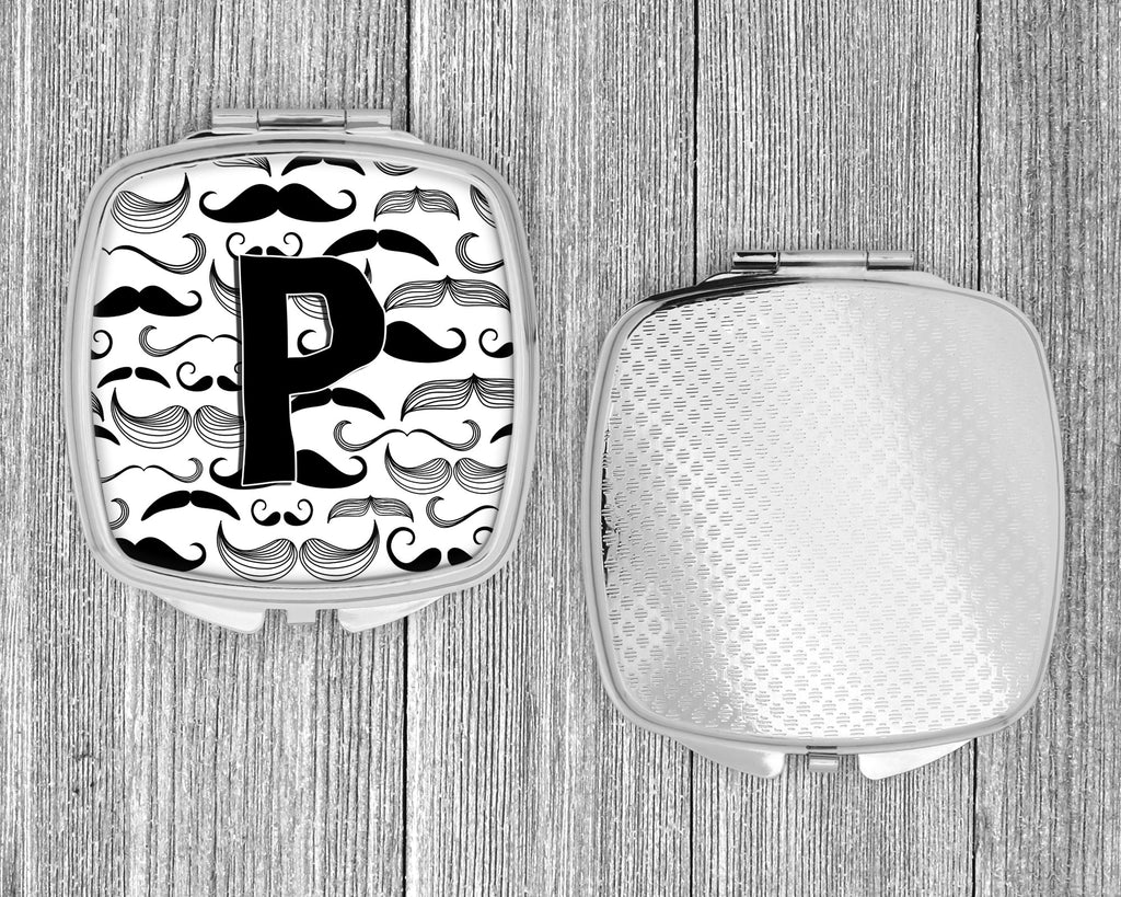 Letter P Moustache Initial Compact Mirror Decorative Travel Makeup Mirror for Women Girls Gifts Pocket Makeup Mirror Folding Handheld
