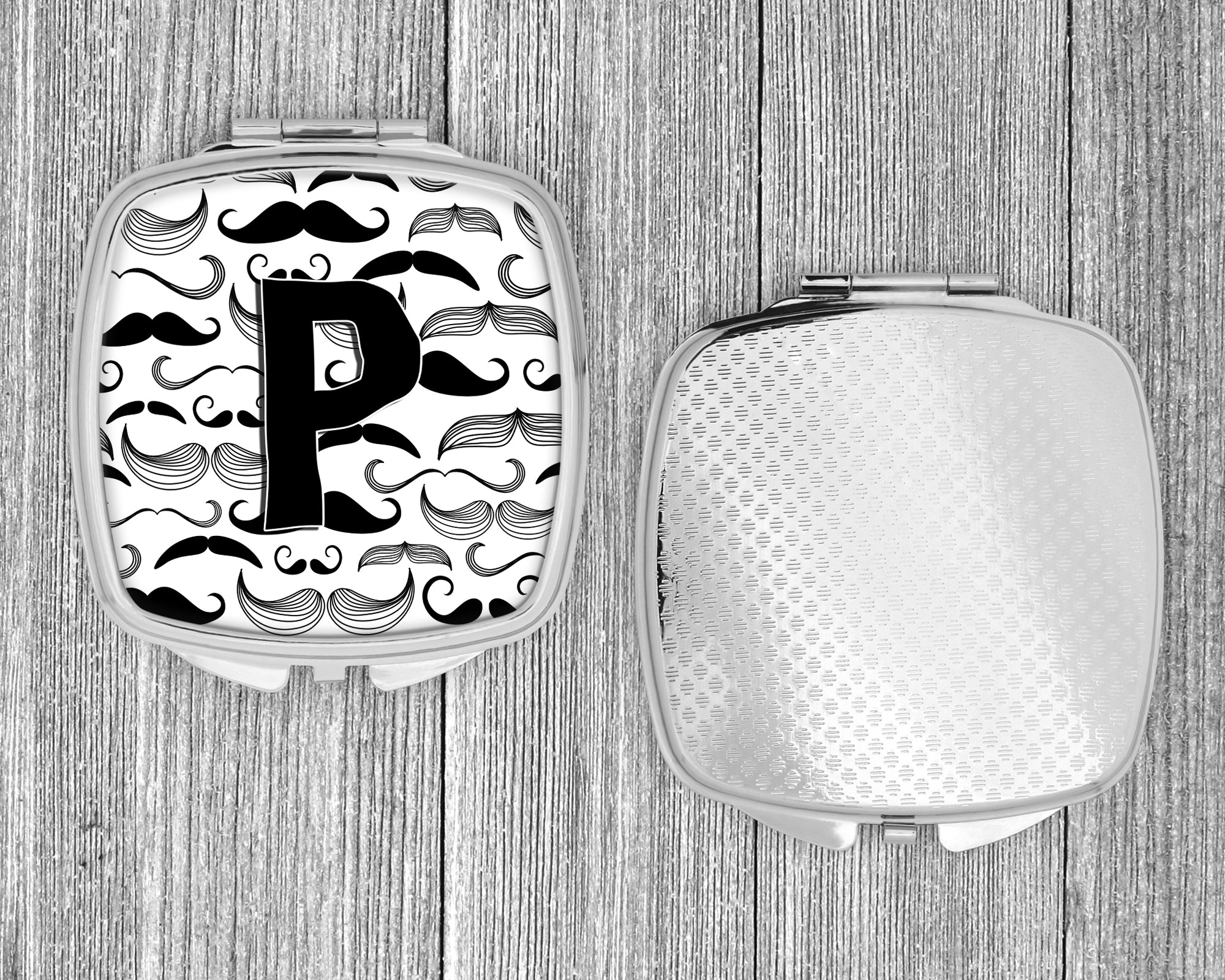 Letter P Moustache Initial Compact Mirror Decorative Travel Makeup Mirror for Women Girls Gifts Pocket Makeup Mirror Folding Handheld