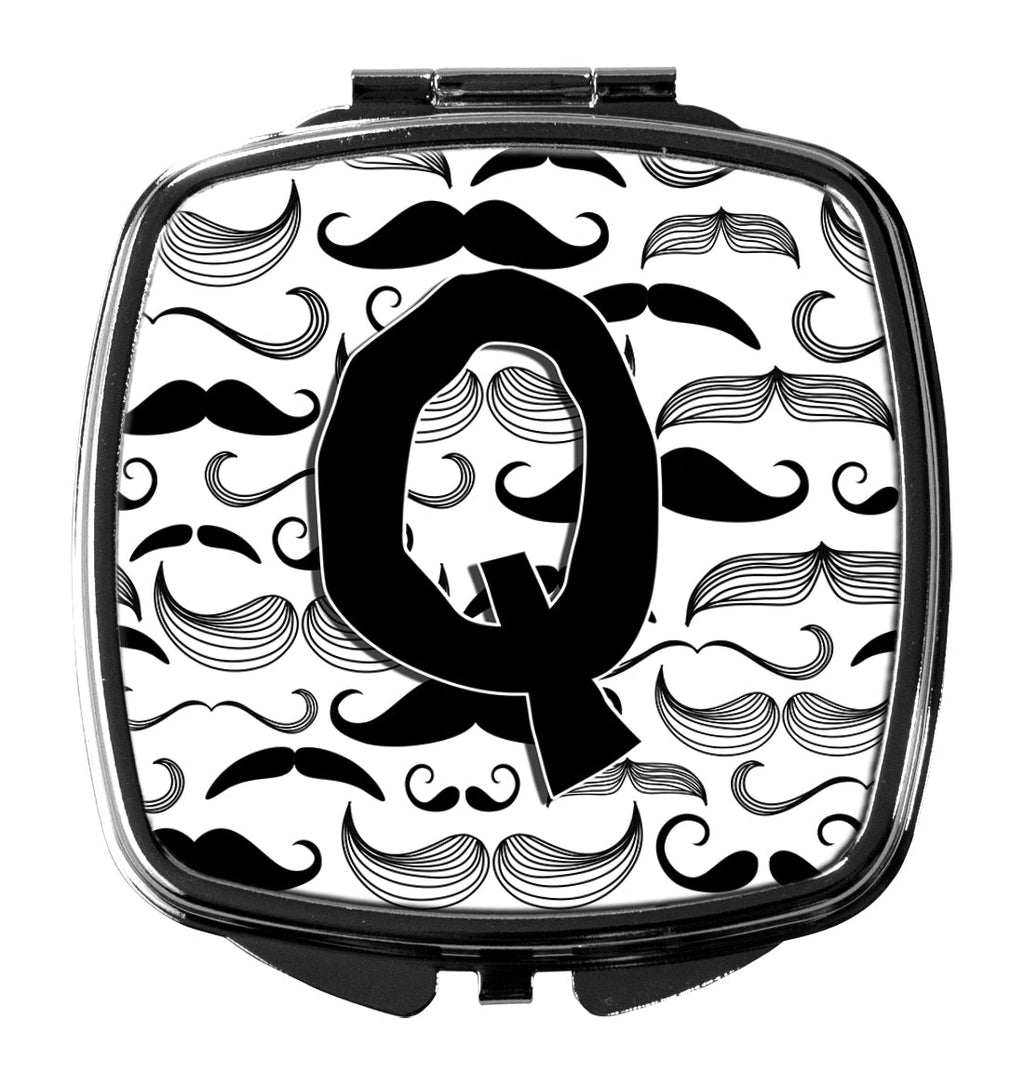 Letter Q Moustache Initial Compact Mirror Decorative Travel Makeup Mirror for Women Girls Gifts Pocket Makeup Mirror Folding Handheld