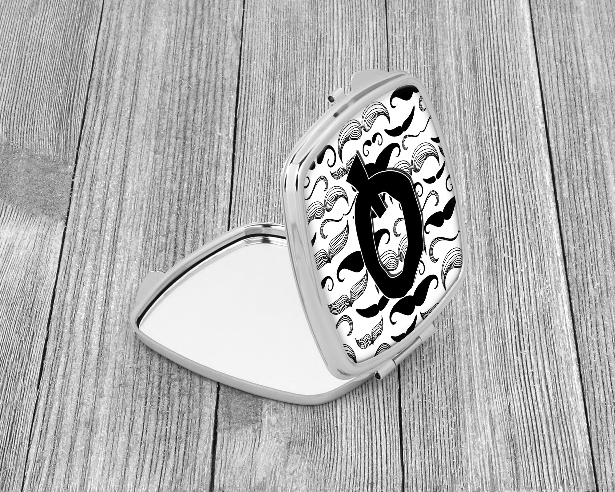 Letter Q Moustache Initial Compact Mirror Decorative Travel Makeup Mirror for Women Girls Gifts Pocket Makeup Mirror Folding Handheld