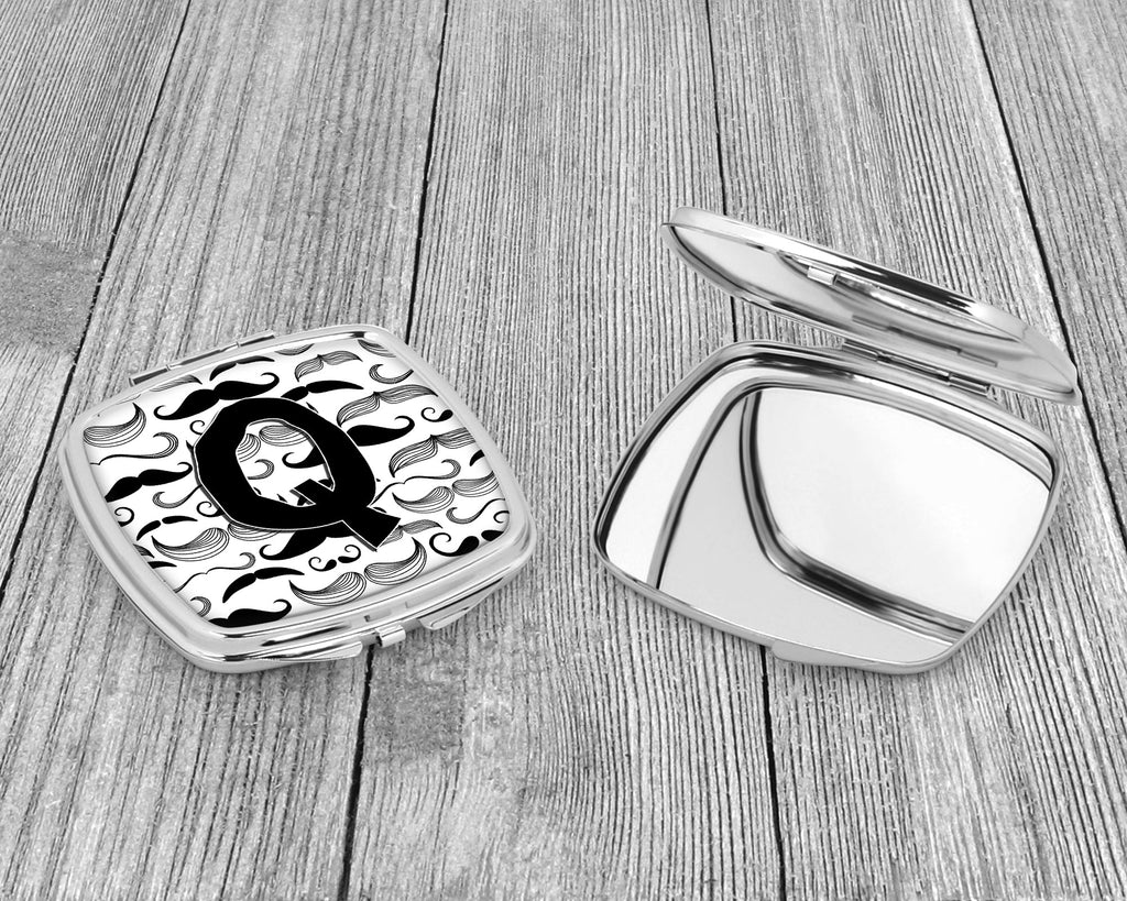Letter Q Moustache Initial Compact Mirror Decorative Travel Makeup Mirror for Women Girls Gifts Pocket Makeup Mirror Folding Handheld