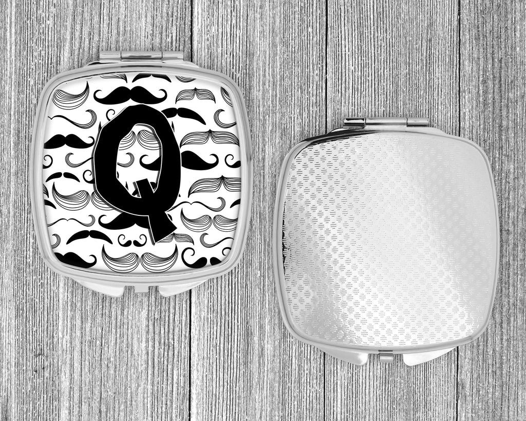 Letter Q Moustache Initial Compact Mirror Decorative Travel Makeup Mirror for Women Girls Gifts Pocket Makeup Mirror Folding Handheld