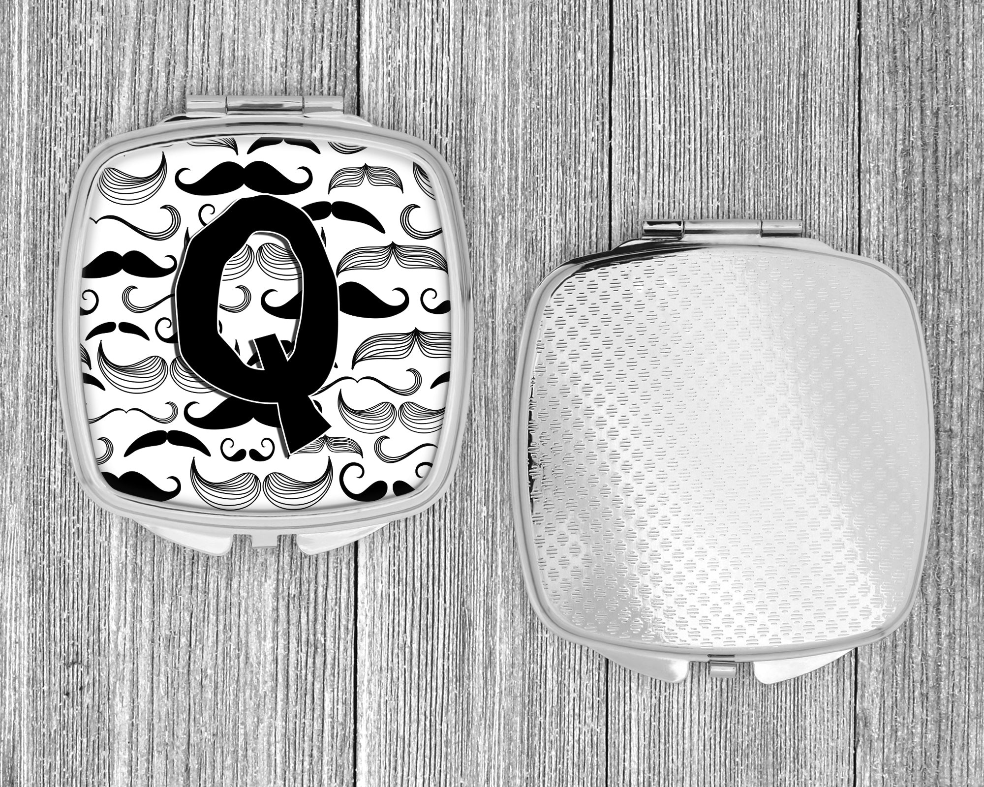Letter Q Moustache Initial Compact Mirror Decorative Travel Makeup Mirror for Women Girls Gifts Pocket Makeup Mirror Folding Handheld