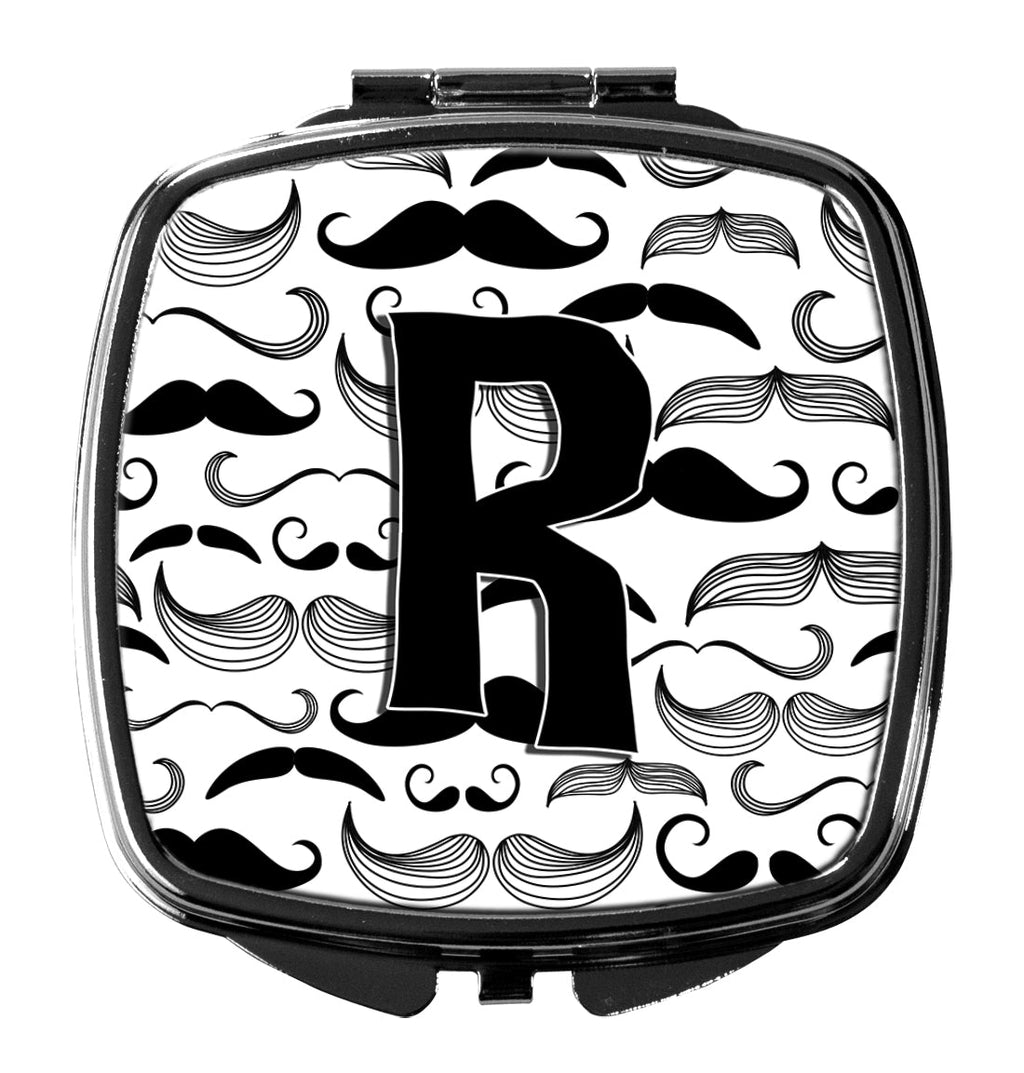 Letter R Moustache Initial Compact Mirror Decorative Travel Makeup Mirror for Women Girls Gifts Pocket Makeup Mirror Folding Handheld