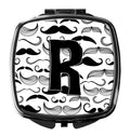 Letter R Moustache Initial Compact Mirror Decorative Travel Makeup Mirror for Women Girls Gifts Pocket Makeup Mirror Folding Handheld