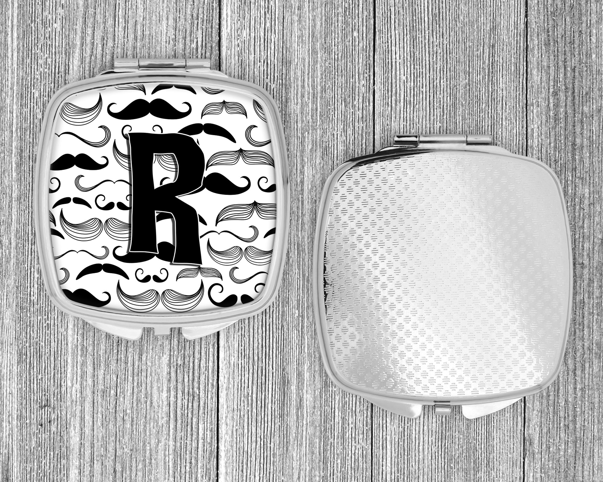 Letter R Moustache Initial Compact Mirror Decorative Travel Makeup Mirror for Women Girls Gifts Pocket Makeup Mirror Folding Handheld