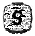 Letter S Moustache Initial Compact Mirror Decorative Travel Makeup Mirror for Women Girls Gifts Pocket Makeup Mirror Folding Handheld