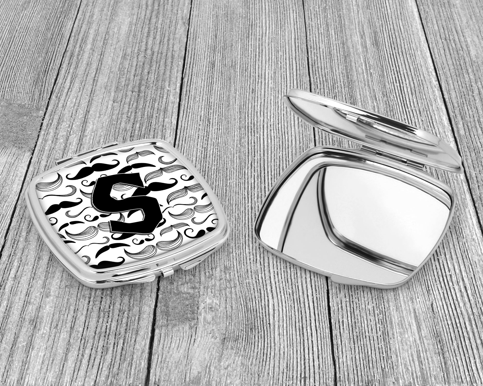 Letter S Moustache Initial Compact Mirror Decorative Travel Makeup Mirror for Women Girls Gifts Pocket Makeup Mirror Folding Handheld