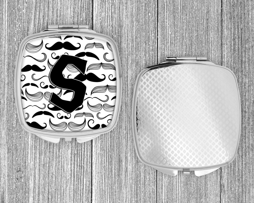 Letter S Moustache Initial Compact Mirror Decorative Travel Makeup Mirror for Women Girls Gifts Pocket Makeup Mirror Folding Handheld