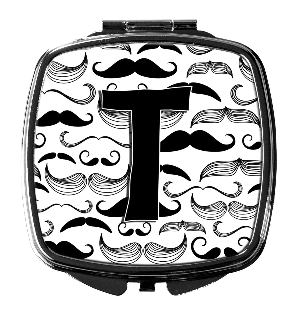 Letter T Moustache Initial Compact Mirror Decorative Travel Makeup Mirror for Women Girls Gifts Pocket Makeup Mirror Folding Handheld