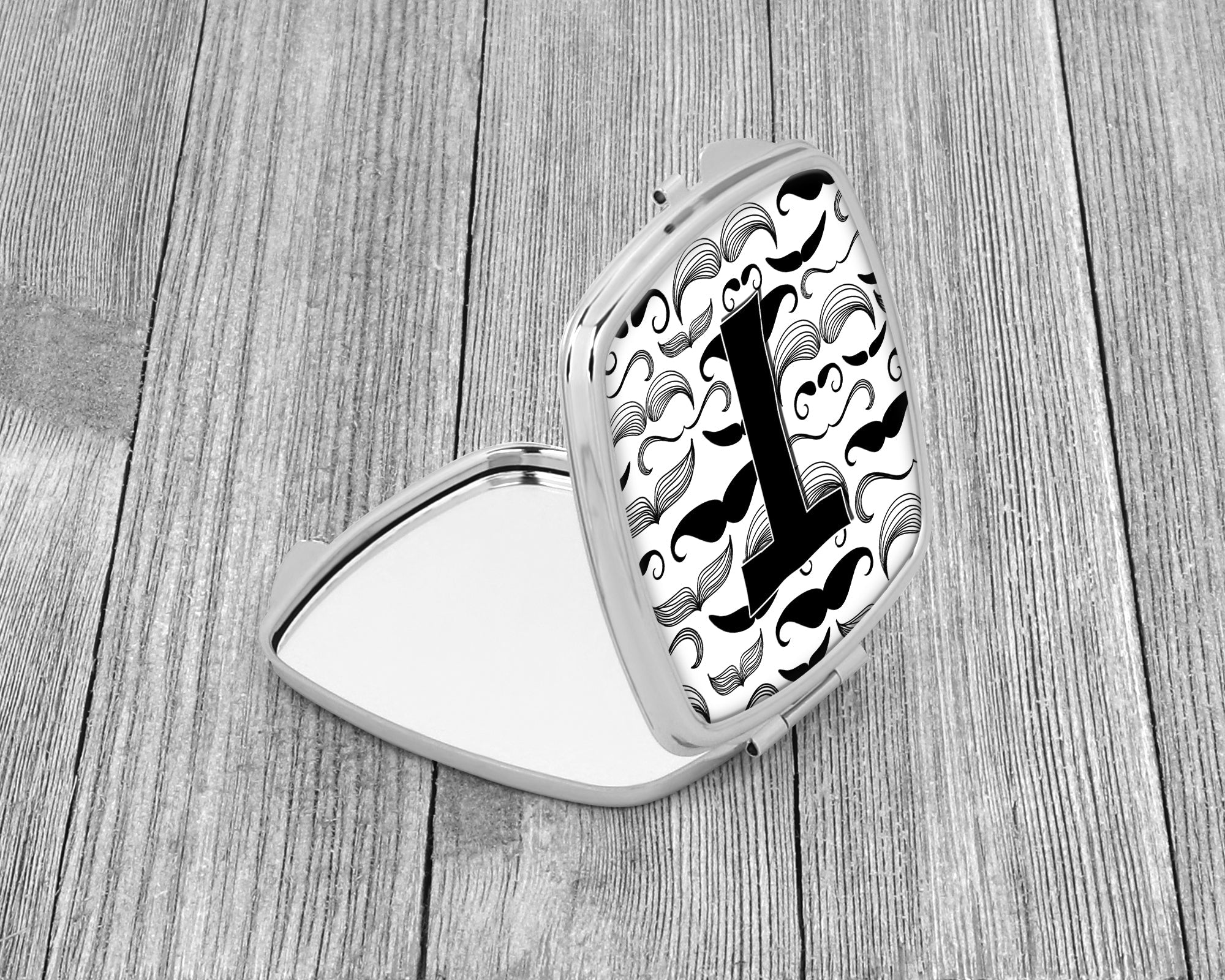 Letter T Moustache Initial Compact Mirror Decorative Travel Makeup Mirror for Women Girls Gifts Pocket Makeup Mirror Folding Handheld