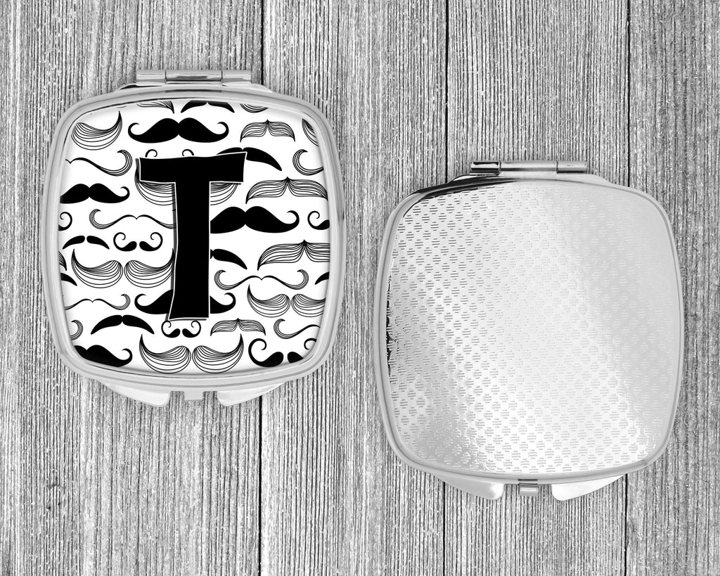 Letter T Moustache Initial Compact Mirror Decorative Travel Makeup Mirror for Women Girls Gifts Pocket Makeup Mirror Folding Handheld