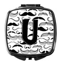 Letter U Moustache Initial Compact Mirror Decorative Travel Makeup Mirror for Women Girls Gifts Pocket Makeup Mirror Folding Handheld