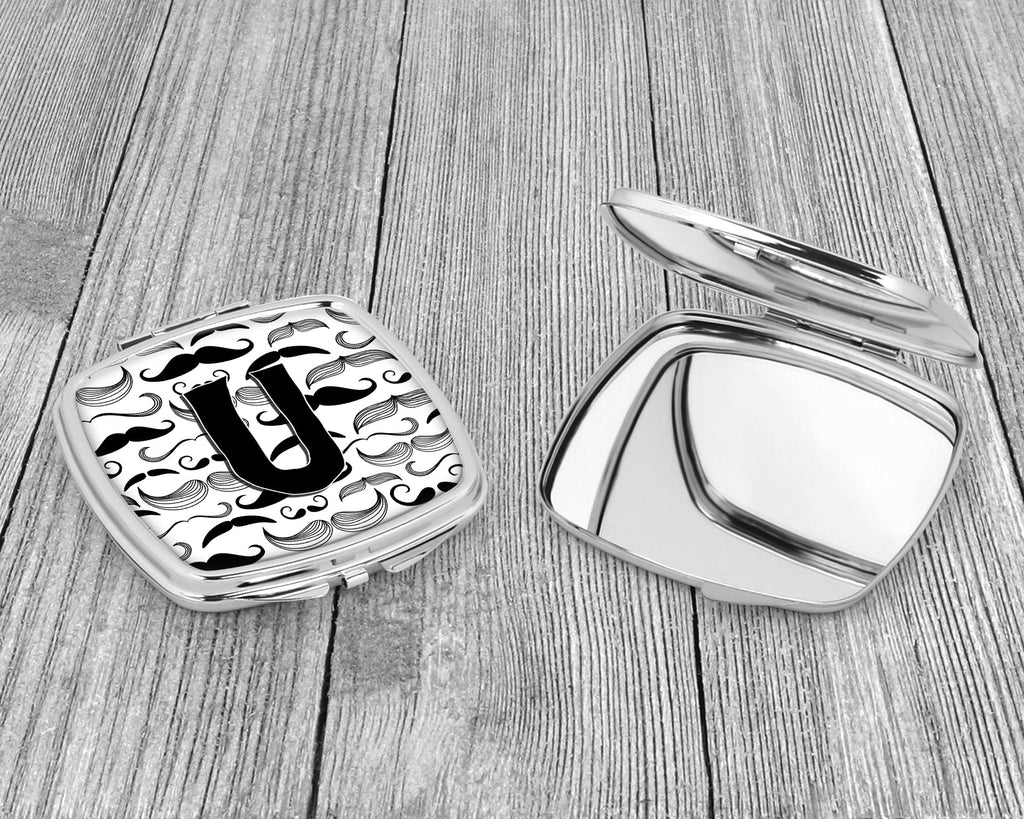 Letter U Moustache Initial Compact Mirror Decorative Travel Makeup Mirror for Women Girls Gifts Pocket Makeup Mirror Folding Handheld