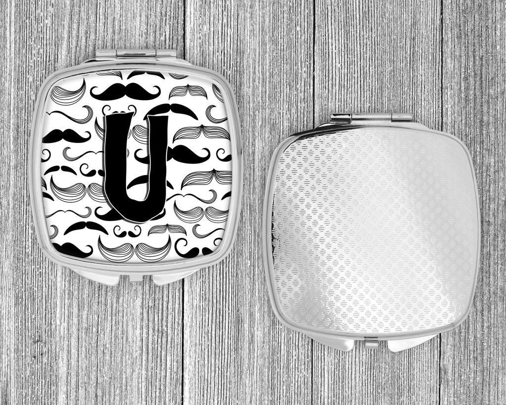Letter U Moustache Initial Compact Mirror Decorative Travel Makeup Mirror for Women Girls Gifts Pocket Makeup Mirror Folding Handheld