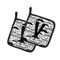 Letter V Moustache Initial Pot Holder Set of 2 Heat Resistant Quilted Hot Pads 7.5 x 7.5 Inch, Insulated Kitchen Trivets for Cooking & Baking
