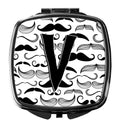 Letter V Moustache Initial Compact Mirror Decorative Travel Makeup Mirror for Women Girls Gifts Pocket Makeup Mirror Folding Handheld