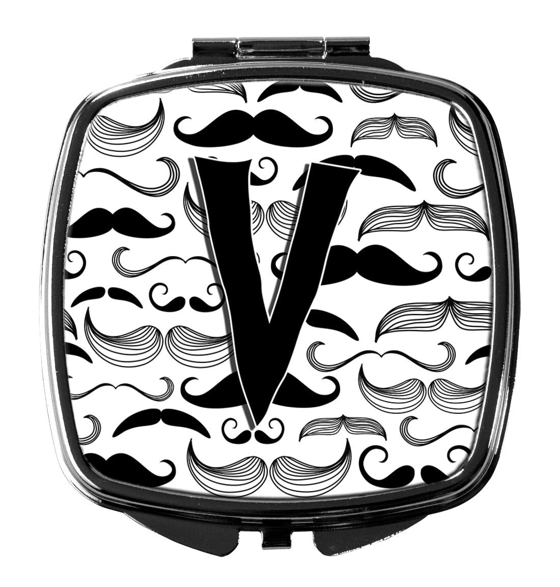 Letter V Moustache Initial Compact Mirror Decorative Travel Makeup Mirror for Women Girls Gifts Pocket Makeup Mirror Folding Handheld